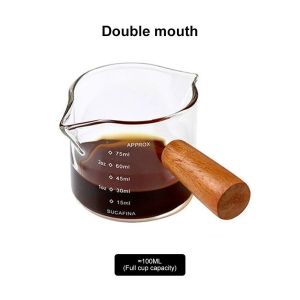 TANTUANG Measure Mug Espresso Measuring Cup Heat-resisting Glass Double/Single Mouth Kitchen Tool Durable 75ml Wood Handle Milk Jug