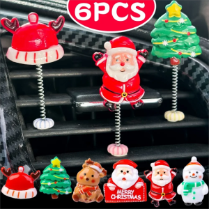 6PCS Christmas Car Ornaments Shaking Head Santa Claus Christmas Tree Snowman Elk Auto Center Console Dashboard Decoration Ornament