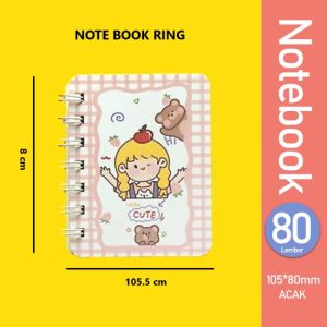 STICKY NOTES KARAKTER / NOTE BOOK MINI - Notebook Ring Motif Spiral A7/Buku Catatan / Memo Tulis /Diary Book YUONE