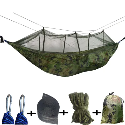 Canvas Double Hammock With Mosquito Net Hanging Bed Hanging Chair for Camping Outdoor Swing Travel Beach Backyard Hiking Multifunctional Portable Hammock