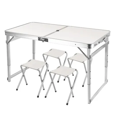 120x60cm Folding Table 4 Chairs Aluminium Foldable Outdoor Picnic Table Stools Meja Aluminium 120x60cm 4 Kerusi Meja