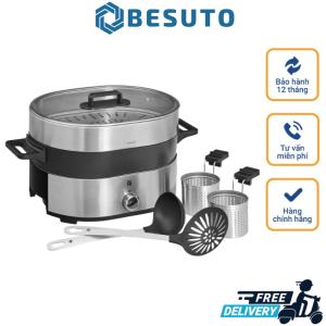 Nồi Lẩu Hấp Wmf Lono Hot Pot & Steam 2IN1 Nồi Lẩu Điện Đa Năng Nồi Lẩu 2 Ngăn Chất Liệu Thép Không Gỉ Công Suất 1750W Tiện Lợi Cho Gia Đình Nhập Đức BH 12 Tháng