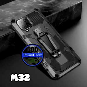 Casing Hp Untuk Samsung Galaxy M32 Soft Case Kickstand Armor Belt Clip Terbaru