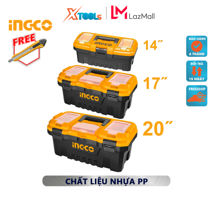 Bộ hộp đựng dụng cụ 3 cái bằng nhựa INGCO PBXK0301 | Bộ 3 thùng đựng đồ nghề hộp dụng cụ bằng nhựa 14”, 17”, 20” chất liệu polypropylene chứa các thiết bị, đồ nghề [CHÍNH HÃNG] [XTOOLs]