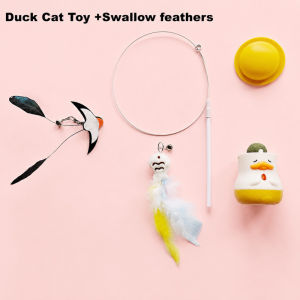 Cat Teasing Stick 360° Rotatable Detachable Wand Toy Long Rod Feather Cute Duck Cat Toy With Catnip