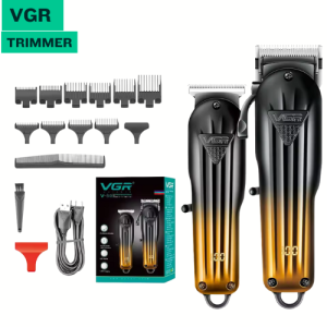 VGR-V-646 Professional Rechargeable Hair Trimmer for Men Gunting Rambut with 10 Guide Combs Hair Clipper Set