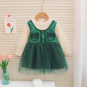 KID FASHION Dress Anak Perempuan Gaun Lengan Panjang Katun Tile Kotak Tile Korean Style 1-4 Tahun