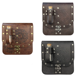 Medieval Leather Belt Bag Waist Pouches with Cork Potion Vials Alchemist Waist Bag Halloween Medieval Leather Side Pack