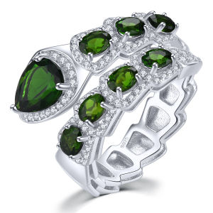 Lohaspie Jewelry Real 2.8 Carats Solid Sterling Silver 925 Ring Original Natural Garnet Black Spinel Chrome Diopside Ring Real Garnet Stone Ring Garnet Ring For Women Jewelry