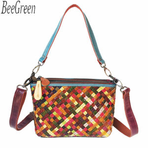 BeeGreen Women Colorful Shoulder Bag Genuine Leather Woven Handbag Elegant Underarm Bag Casual Sling Bag with Multiple Layers