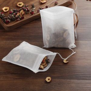 100pcs Food Grade Nonwoven Tea Bags Drawstring Tea Infuser Filter Bags Sealed Tea Bag Seasoning Filter
