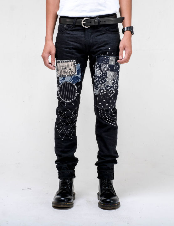 Bespoke project Black permanent sashiko Sashiko Jeans Skinny Denim