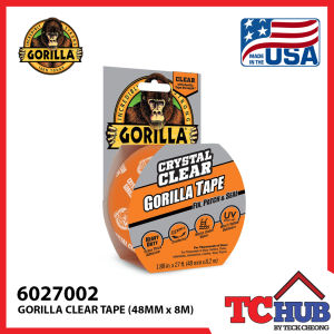 Gorilla Clear Repair Tape - Non-Yellowing/High Strength/Flexible/Works Underwater/Temperature & UV Resistant/Hand Tearable/Invisible & Urgent Repair (48MM x 8.2M)