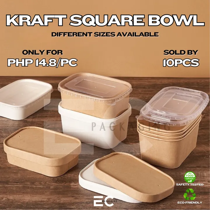 EC 10PCS 580/650/750/880/1000ml Kraft Paper Rectangular Lunch Box with ...