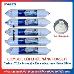 Combo 5 Lõi Chức Năng 56789 FORSETI Gồm Carbon T33 Khoáng Đá Mineral Hồng Ngoại Bóng Gốm (Far Infrared) Alkaline Nano Silver CHÍNH HÃNG Thay Thế Được Cho Các Máy Lọc RO