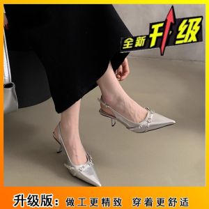 [Free Shipping] Black Patent Leather Pointed-Toe High-Heeled Sandals A New Spring Collection The Same Style As Those Worn By Supermodels