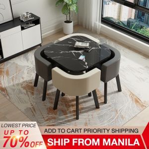SAINTVILLA Compact 80cm Round Dining Set with 4 Stools - Space-Saving Table Perfect for Small Apartments Kitchen Breakfast Nook