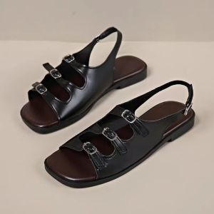 Womens Fashion Open toe Soft Adjustable Strap Flat Rubber Sandals 6688