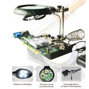 Helping Hand Alat Pegangan Solder + Kaca Pembesar + Lampu LED