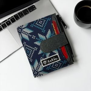 Lubie Dompet Lipat Mini Wanita Kanvas Poliester Blue Ethnic