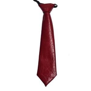 Preppy School Neck Tie with Faux Leather Vintage Pre Tied Necktie Neckwear for Adult and Kids Student Neckpiece