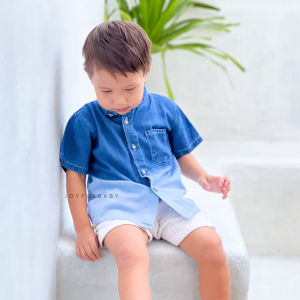 JOYFULBABY Kemeja Jeans Brush Anak Laki-Laki Kerah Kantong