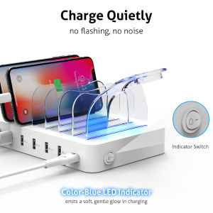 SooPii 60W/12A 6-Port Charging Station for Multiple Devices PD 20W Fast Charging for lPhone 14/13/126 Short Cables Included 2 in 1 Holderfor PhonesTablets and OthersWhite