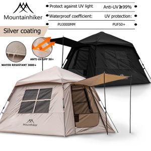 Mountainhiker Automatic Tent Size 3-4 Persons 2 Doors 2 Windows Sleeping Tent Outdoor Tent Hiking and Camping Tent. Dimensions 2.1 x 2.1 meters