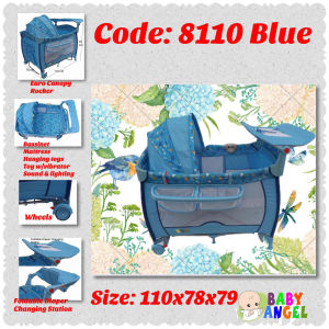 Baby Angel Crib/Playpen with Rocker bassinet and vibrator PNC8110 BLUE