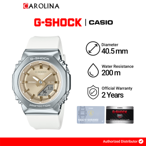 Jam Tangan Wanita Casio G-Shock GM-S2110-7A9 Bezel Logam Gold Dial White Resin Band