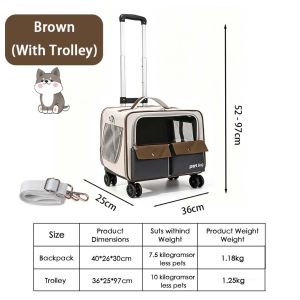 Large Cat Carrier with Wheels for 2 Cat Breathable Foldable  Travel Bag With escopic Handle