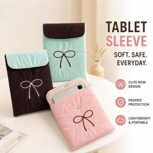 Quilted Tablet Sleeve Bow Embroidery Soft Cotton Shockproof Envelope Bag for 11/15 Inch Devices