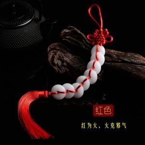 已开光 招财 天然八白玉串挂件压惊八个平安扣厕所对门卫生间卧室除污秽吉祥结礼物 Natural White Jade Pendant for Calming The Mind. Eight Peace Charms. Opposite The Toilet. Bathroom. Bedroom. Remove Dirt and Evil Spirits. Auspicious Knot As A Gift.
