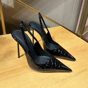 [Free Shipping] Unique Design Black High Heels Autumn New Collection Stiletto Heel Pointed Toe Shallow Opening Elegant Open-Back Flats