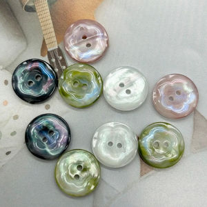 10pcs Set Vibrant Floral Resin Buttons 11.5/15/20mm 2-Hole Pearlescent Round Buttons for Shirt Sweater Dress Decor (Green/Pink)