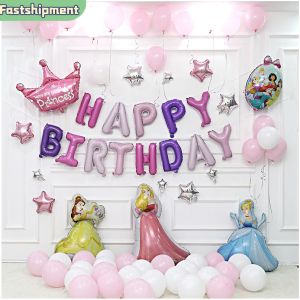 Fastshipment 70pcs/set Disney Party Decoration Balloons Princess Cinderellas Belle Happy Birthday balloon Toys for Disney Theme Party Supply Home Decor Birthday Gift