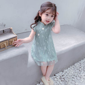 Summer Sleeveless Dress Chinese Style Childrens Cheongsam Baby Costume Korean Princess Dress Lace Skirt