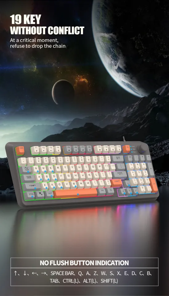 UYORI⑤ XunFox Wired Gaming Keyboard RGB 19 Non-Conflict Keys with Volume