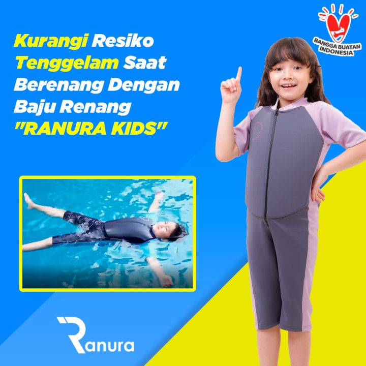 Baju Renang Anak Perempuan Mengapung Anti Tenggelam Ranura Kids Grey Pule -