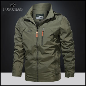 Fuguiniao Men’s City Walking Rain Jacket Windproof Coat Full Zip Outdoor Jacket
