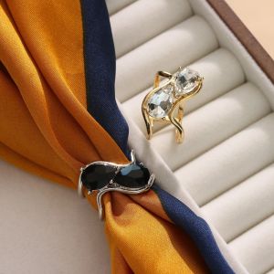 EO4MD Shinny Double Teardrop Scarf Buckle Rhinestone Alloy Scarf Ring Multi-purpose Irregular Wave Hijab Clip Waist Knot