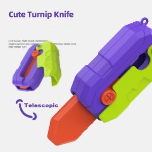 Children 3D Carrot Gravity Knife Fidget Toys Decompression Push Card Small Toy 3D Printing Carrot Knife Christmas Toy for Kids