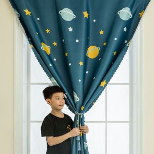 Internet Celebrity Punch-Free Velcro Blackout Curtains Finished Cloth Curtain Small Bay Window Sunshade Childrens Dormitory Bedroom