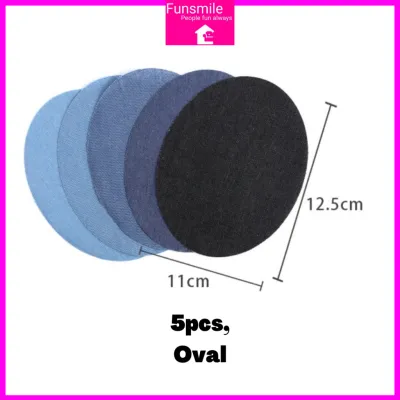 FUNSMILE (5pcs) Denim Iron-on Repair Patches Tampal Jeans Sticker Tampal Baju Seluar Pants Repair Jeans Sticker
