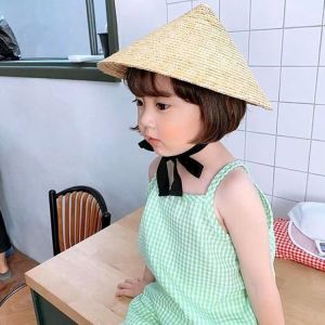 Nón Cói Cho Bé Vintage Hàn Quốc | Mũ Cói Trẻ Em Chống Nắng Đi Biển Có Dây Đeo Chụp Ảnh