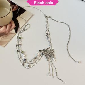 Flash Sale Simple Shiny Butterfly Decoration Waistband Thin Belt For Women Girls Fashion Adjustable Metal Waist Strap Punk Body Chains
