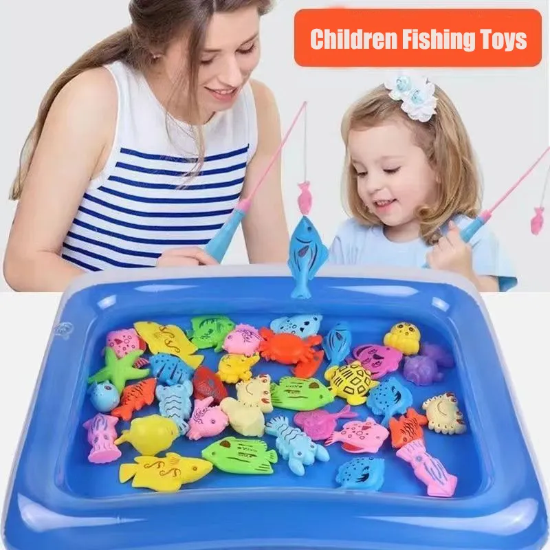 40Pcs Water game toy Children Fishing Magnetic Fishing Game Floating Fish  Toys REAL Inflatable Pool Fishes