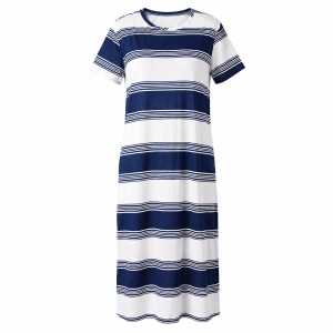 QMissLin Womens Striped Lounge Dress Soft Milk Silk Round Neck Short Sleeve Maxi Sleep Dress Casual Homewear QML-0066