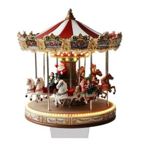 Indoor 2D Flat Christmas Carousels Acrylic Ornament Desktop Sign with Base for Holiday Decors on Table or Mantels Shelf