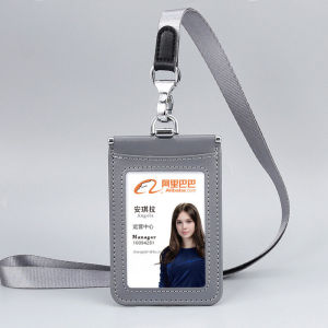 FCCowhide Leather Work Card ID Holder with Lanyard Badge Bus Access Control Student Meal Card Company Staff Hanging Neck Anti-interference Protection Cards Cases